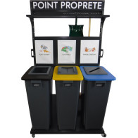Mobile equipment Point 5S for clean workshops with 3 waste bins
