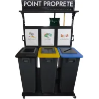 Mobile equipment Point 5S for clean workshops with 3 waste bins