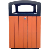 Square outdoor wooden bin for waste. Robust and elegant design