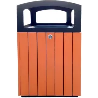 Square outdoor wooden bin for waste. Robust and elegant design