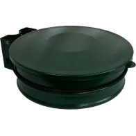 Green wall-mounted bin bag holder with integrated lid.