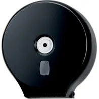 Elegant black dispenser for toilet paper roll.