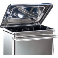 Mobile stainless steel container, large pedal, practical front.