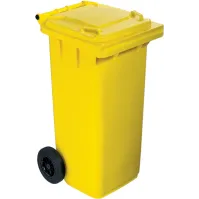 Yellow 120L bin on wheels for selective sorting.