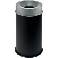 Black fireproof bin 90L robust stainless steel lid secured