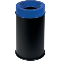 Black fireproof bin with blue lid