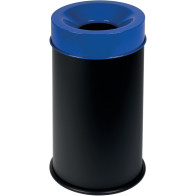 Feuerfester Mülleimer schwarz blauer Deckel