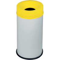 90-litre fireproof white bin with yellow lid