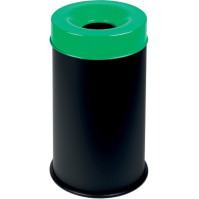 Feuerfester Mülleimer 50L schwarz mit grünem Sicherheitsdeckel