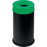 Feuerfester Mülleimer schwarz, grüner Deckel, Kapazität 90L