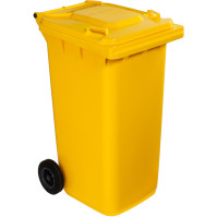 Yellow 240L bin with wheels, sturdy and practical