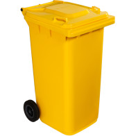 Gelber 240L-Müllcontainer mit robusten und praktischen Rollen