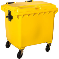 Yellow bin 1100L with wheels, sturdy and practical