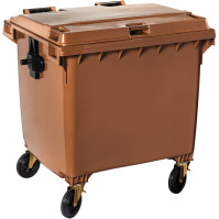 Large capacity brown wheeled bin 1100L robust exterior