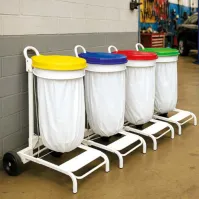 Red steel mobile hygienic 110L bin bag holder