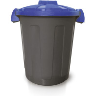 Blue round bin with stackable clip-on lid