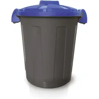 Blue round bin with stackable clip-on lid