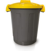 Round bin yellow clip-on lid durable plastic