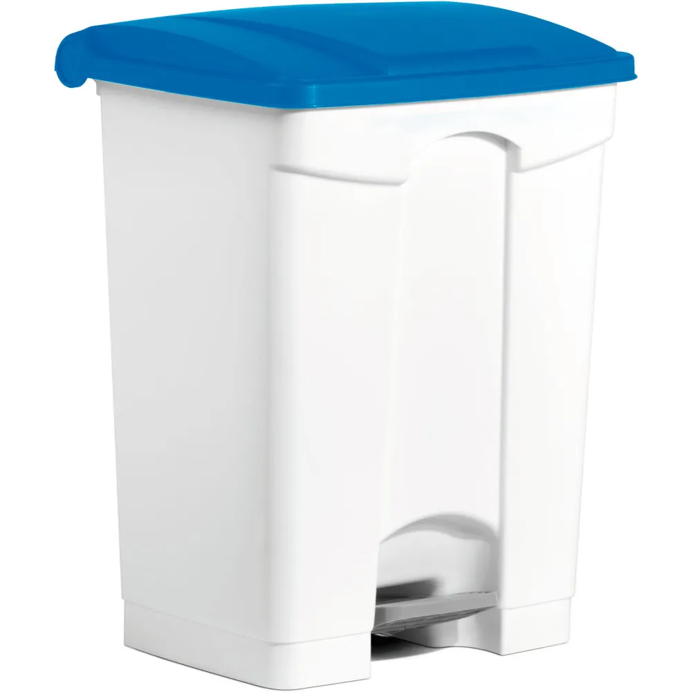 Blue 70L plastic pedal bins, set of three