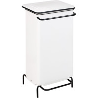 Stainless steel restaurant kitchen trash can with pedal.