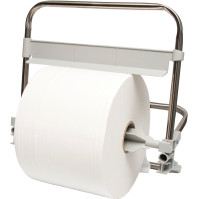 Robust roll holder for wall-mounted or free-standing industrial use