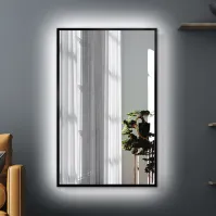 Custom made elegant black frame backlit rectangular mirror