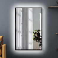 Custom made elegant black frame backlit rectangular mirror