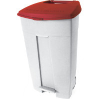 Roter Kunststoffbehälter mit Pedal 120L fahrbar