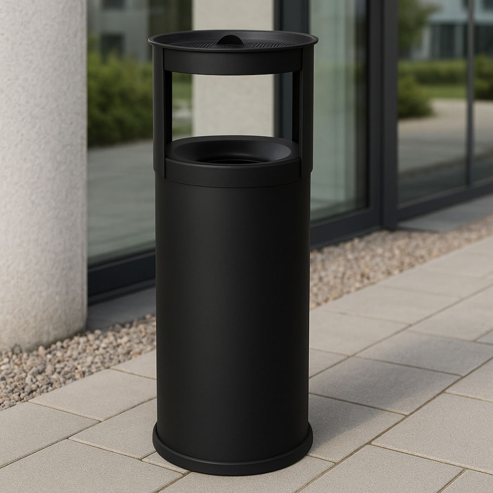 Eleganter, feuerfester Aschenbecher/Korb in schwarzem Sand (25 l)