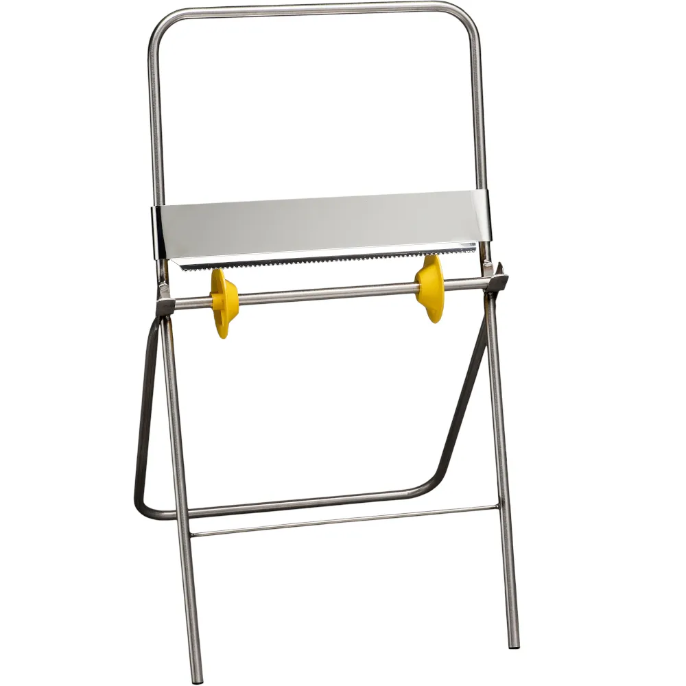 Robuster und praktischer Papierspender aus Edelstahl auf Füßen. Robuster und praktischer Papierspender aus Edelstahl auf Füßen.