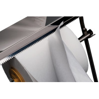 Durable stainless steel unwinder for paper rolls with easy cutting