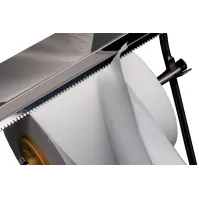 Durable stainless steel unwinder for paper rolls with easy cutting