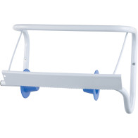 Robust and practical design wall-mounted industrial roll holder.