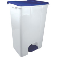 Practical and compact 80L white-blue mobile container with pedal