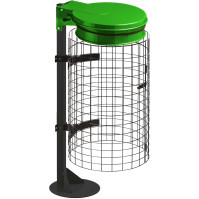 Green trash bag holder on functional integrated grid base