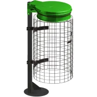 Green trash bag holder on functional integrated grid base