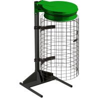 Green trash bag holder with grid for public events