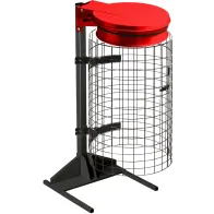 Red trash bag holder with grid for events