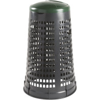 Gray trash can with green lid for waste bag