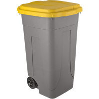 Robust mobile 80L gray-yellow recycled plastic container