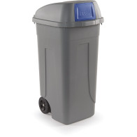 Durable gray-blue 100L plastic tilting hatch container.
