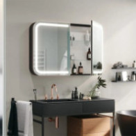Rounded bathroom cabinet mirror