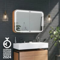 Rounded bathroom cabinet mirror
