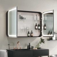 Rounded bathroom cabinet mirror