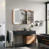 Rounded bathroom cabinet mirror