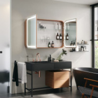 Rounded bathroom cabinet mirror