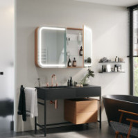 Rounded bathroom cabinet mirror
