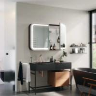 Rounded bathroom cabinet mirror