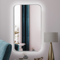 Slim mirror with rounded backlit frame