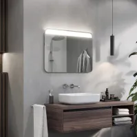 Rounded corners illuminated mirror